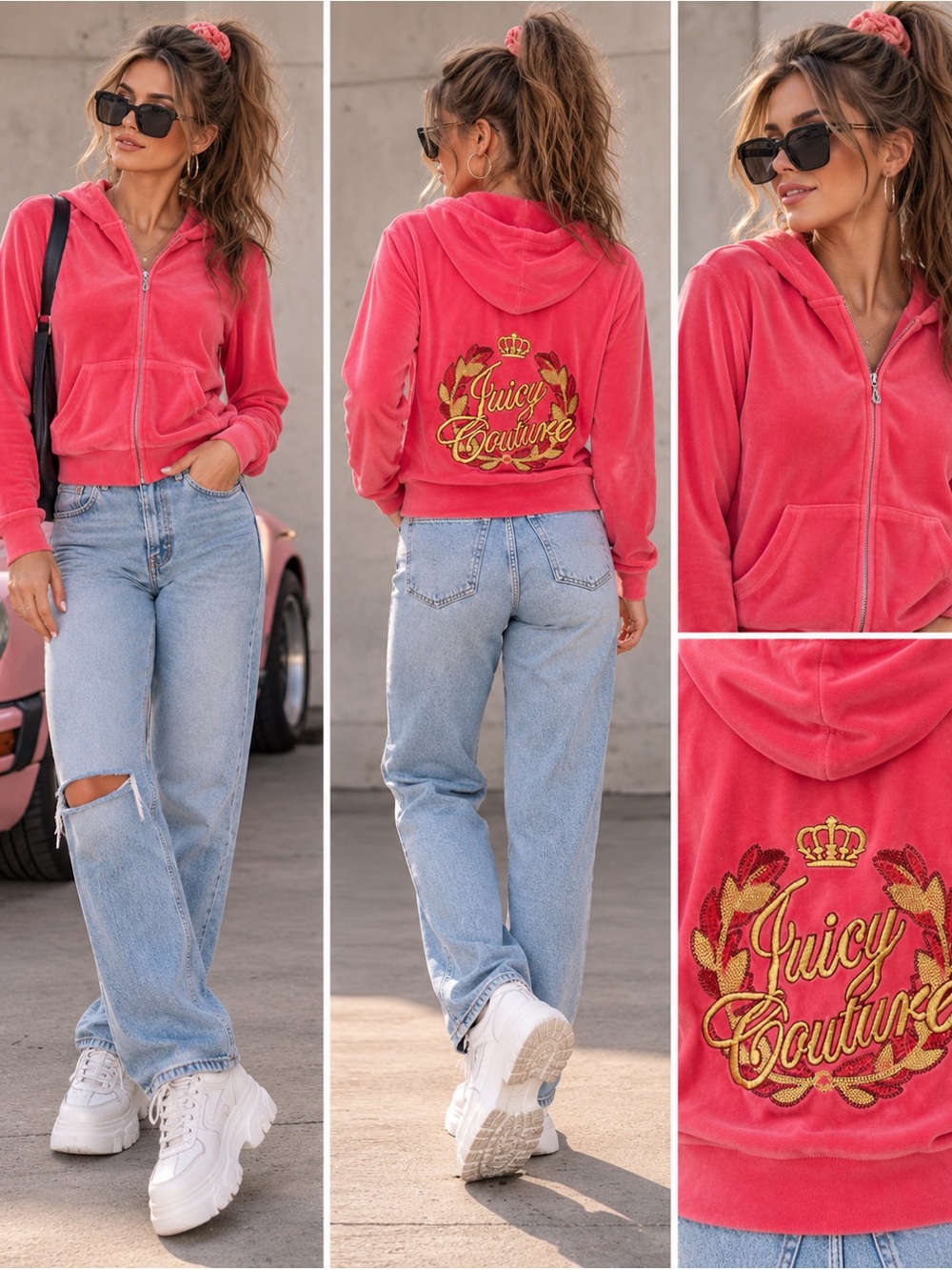 Vintage Y2K Juicy Couture Plush Velveteen Hoodie full Zip sz xl